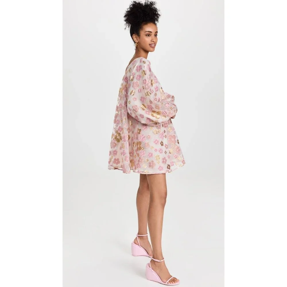 NWT Arianne Elmy Good Luck Mini in Pink Floral Organza Swing Dress L $435 - Picture 14 of 16